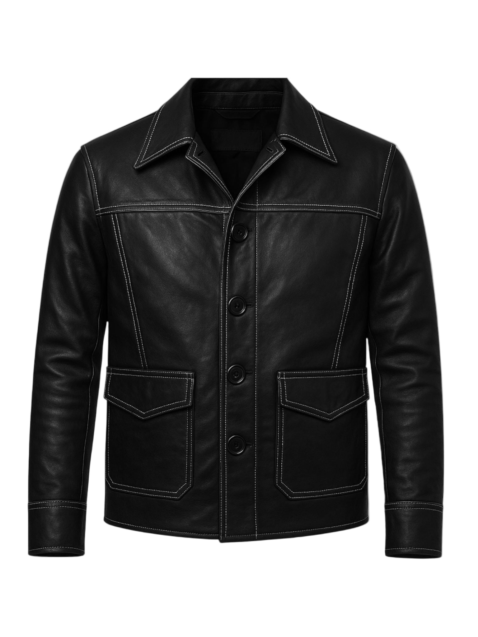 TUKAR – Black Trucker Leather Jacket