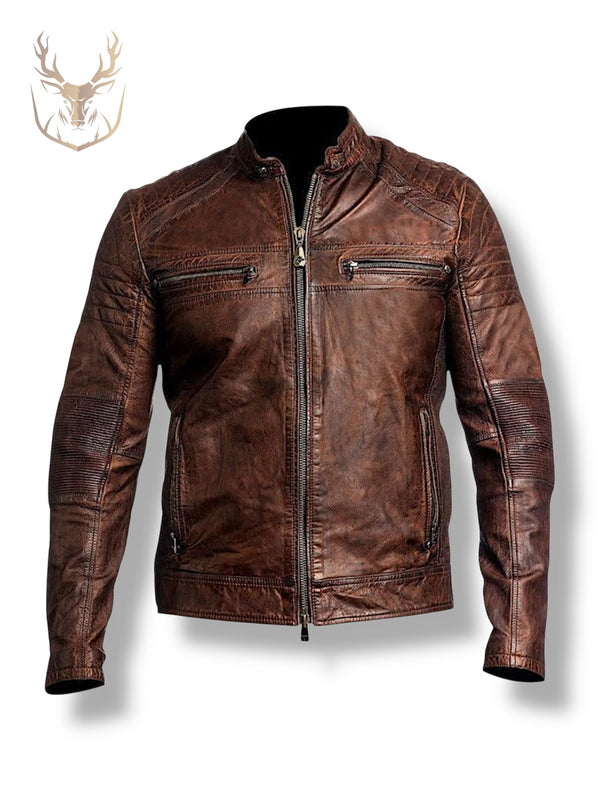 LuxeAura’s Vintage Maroon Cafe Racer Leather Jacket For Men.