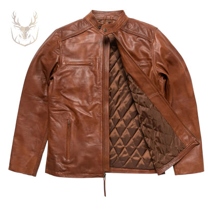 LuxeAura’s Whiskey Brown Leather Jacket For Men.