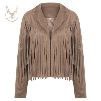 LuxeAura’s Suede Tassel Cropped Leather Jacket For Women.