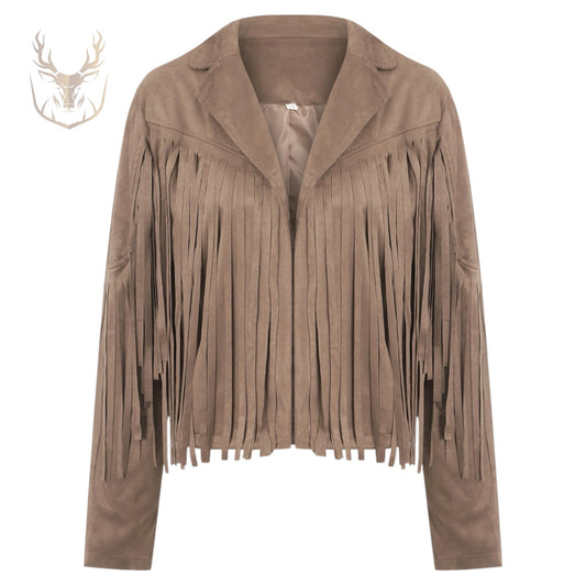 LuxeAura’s Suede Tassel Cropped Leather Jacket For Women.