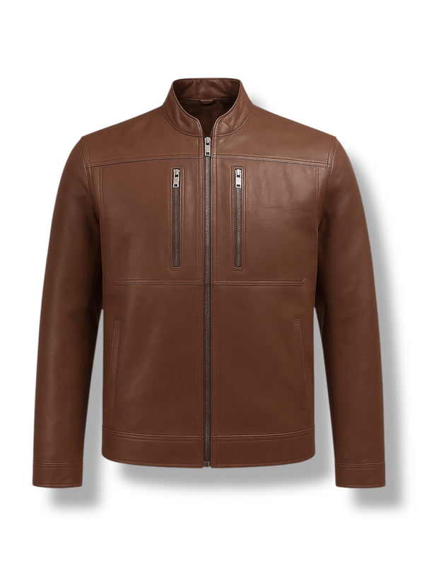 LuxeAura’s Brown Steep Zipper Café Racer For Men.