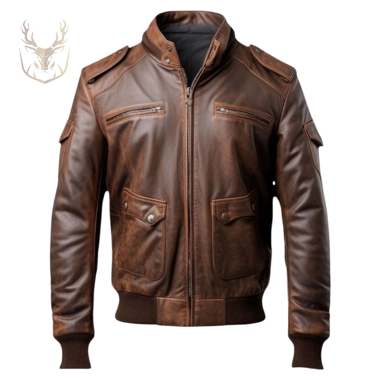 LuxeAura’s Distressed Brown Leather Jacket For Men.