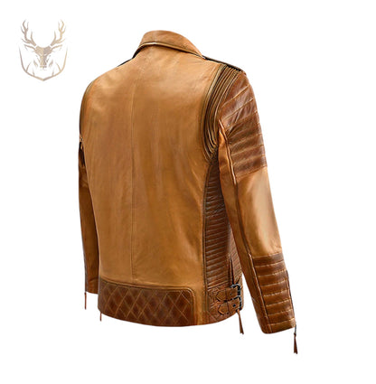 LuxeAura’s Mustard Biker Leather Jacket For Men.