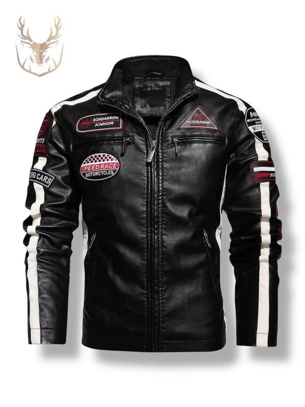 LuxeAura’s Black Embroidered leather Jacket For Men.