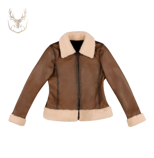 LuxeAura’s Brown Flight Aviator Jacket For Women.