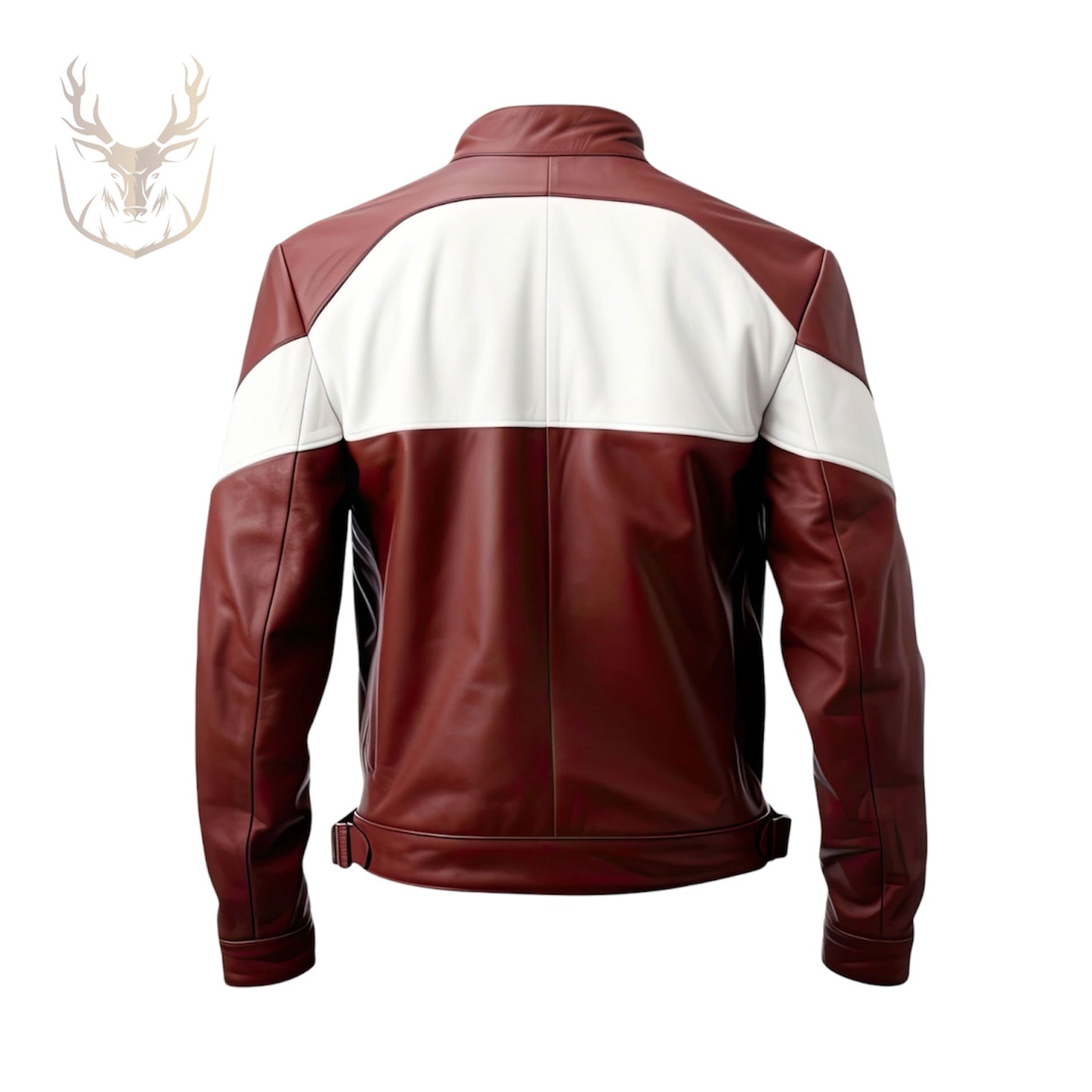 LuxeAura’s Maroon White Moto Racer Leather Jacket For Men.