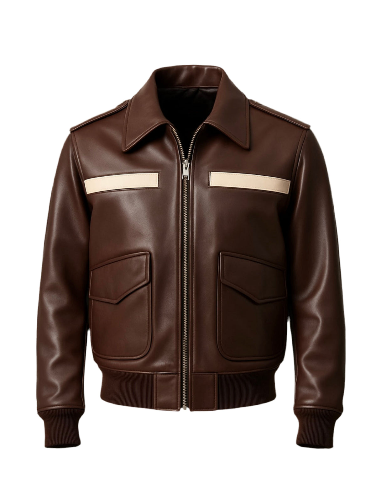 MOCHA – Brown Striped Classic Leather Jacket