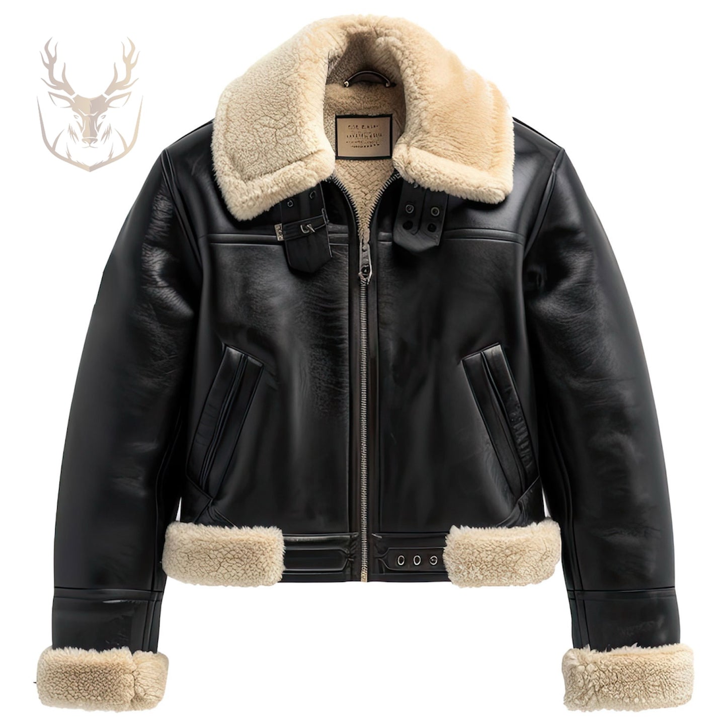 LuxeAura’s Black B3 Sherpa Shearling Pilot Aviator Leather Jacket For Men.