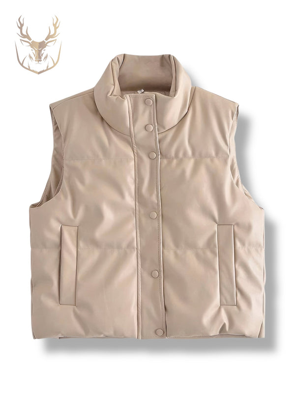 LuxeAura’s Beige Puffer Waistcoat For Women.