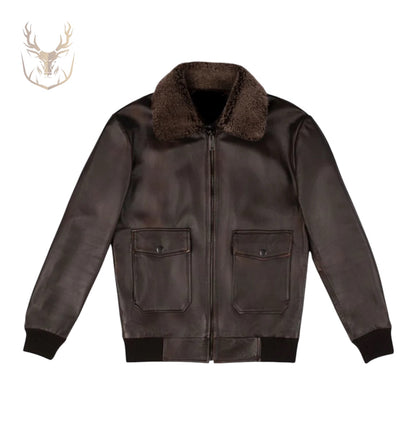 LuxeAura’s Brown Flight Aviator Jacket For Men.