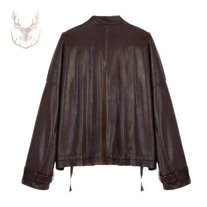 LuxeAura’s Brown Oversized Leather Jacket For Women.