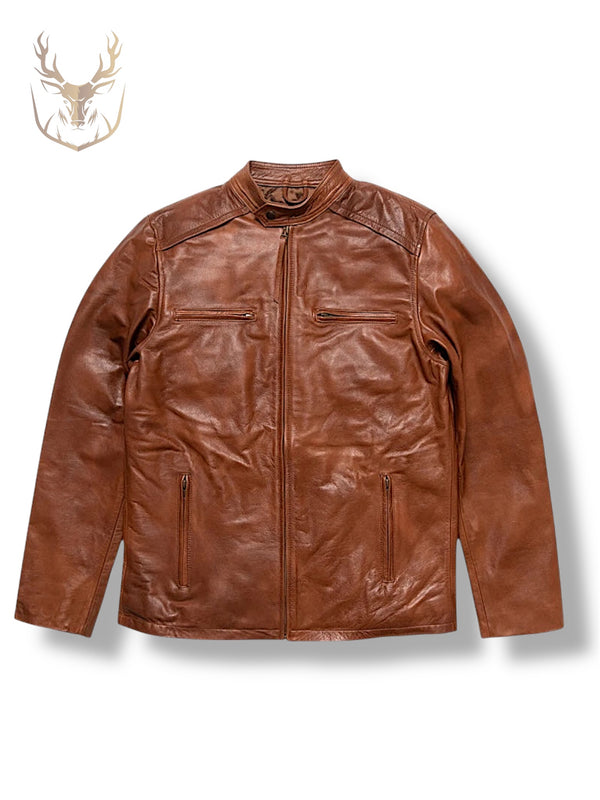 LuxeAura’s Whiskey Brown Leather Jacket For Men.