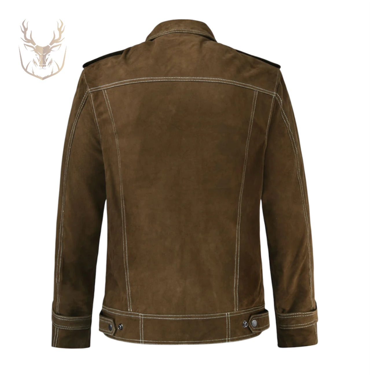 LuxeAura’s Trucker Brown Suede Leather Jacket For Men.