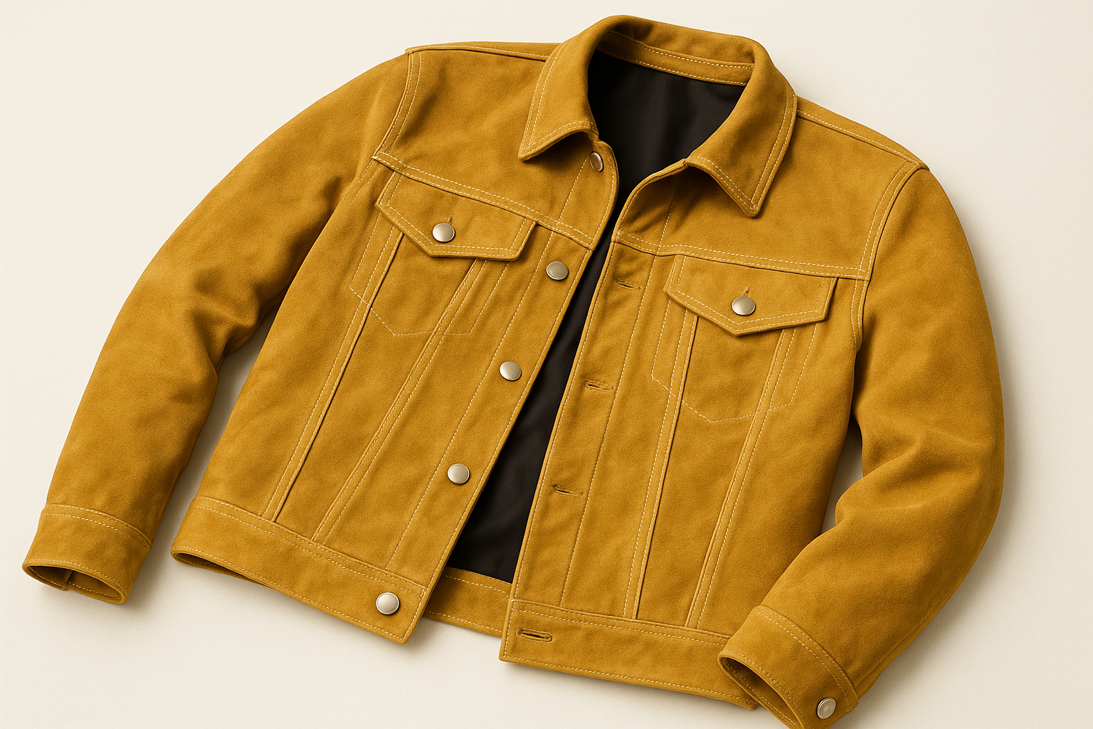 Yellow jacket with button details on a beige background