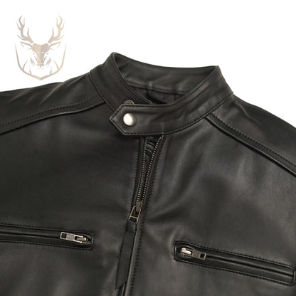 LuxeAura’s Cafe Racer Black Leather Jacket For Men.