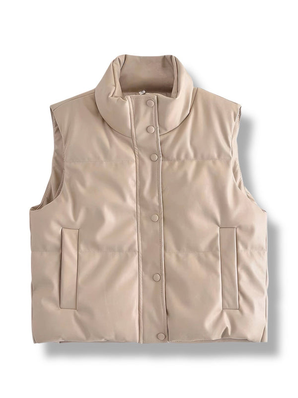 LuxeAura’s Beige Puffer Waistcoat For Women.