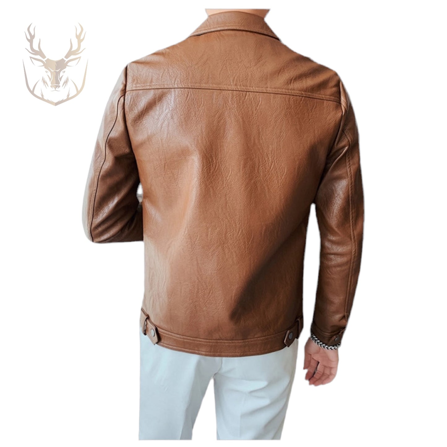 LuxeAura’s Brown Motorcycle Leather Jacket For Men.