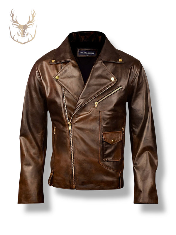 LuxeAura’s Bronze Heritage Rider Leather Jacket.