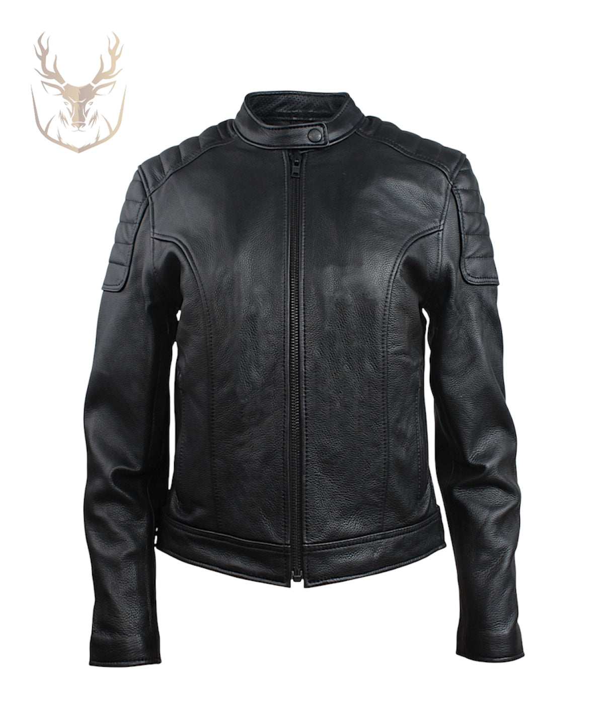 LuxeAura’s Cafe Racer Padded Leather Jacket For Women.