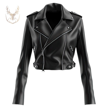 LuxeAura’s Cropped Biker Leather Jacket For Women.