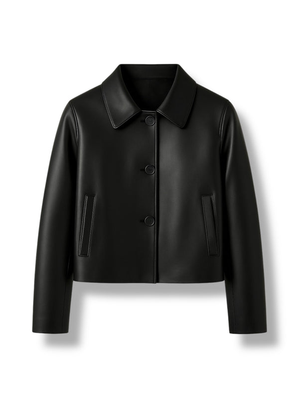 LuxeAura’s NOIRÉ – Cropped Leather Jacket
