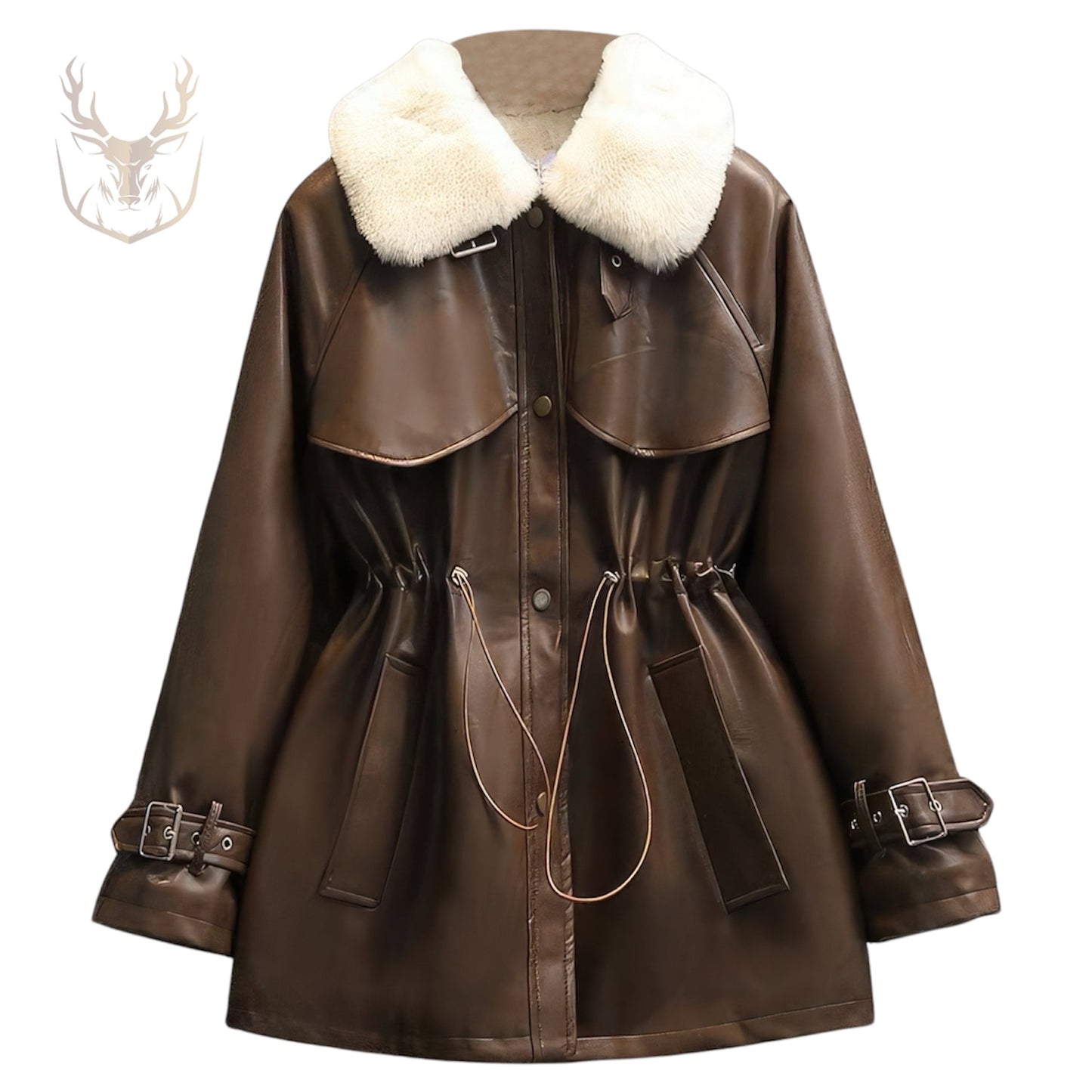 LuxeAura’s Auburn Shearling Leather Trench For Women.