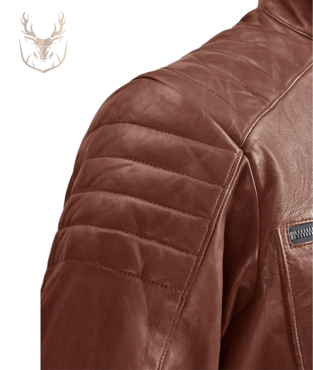 LuxeAura’s Tan Cafe Racer Leather Jacket.