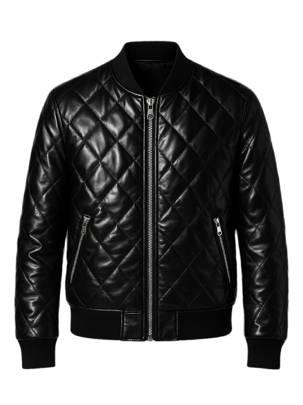 QUILL – Black Quilted Bomber Leather Jacket
