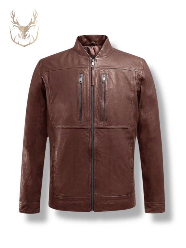 LuxeAura’s Brown Steep Zipper Café Racer For Men.