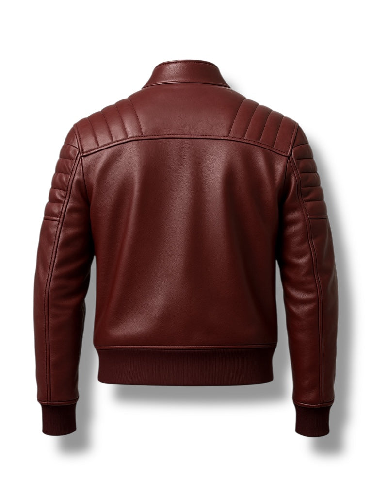 maroon leather jacket on a white background