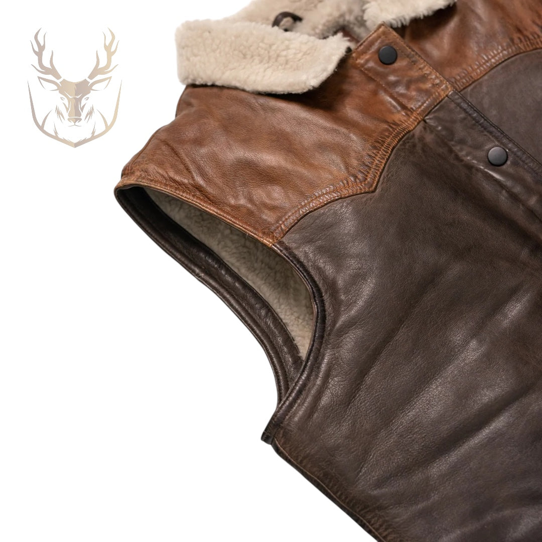 LuxeAura’s Brown & Tan Mens Western Leather Vest.