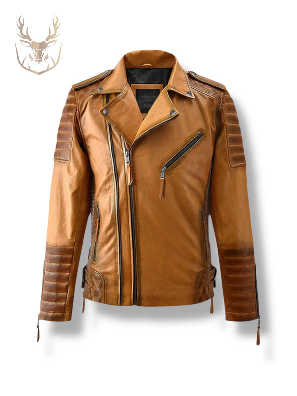 LuxeAura’s Mustard Biker Leather Jacket For Men.