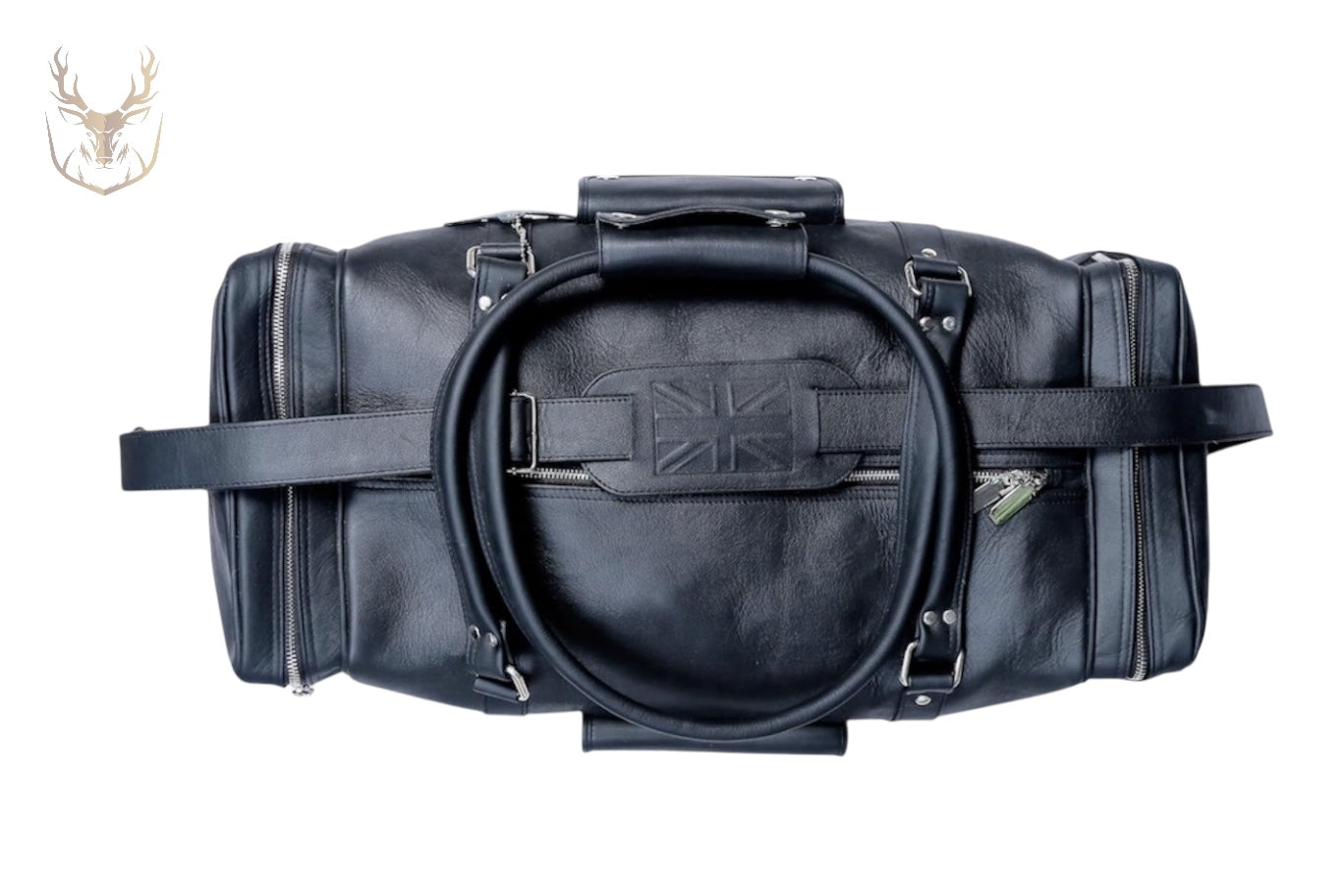 LuxeAura’s Handcrafted Black Italian Leather Duffle Bag.