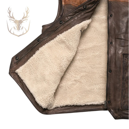 LuxeAura’s Brown & Tan Mens Western Leather Vest.