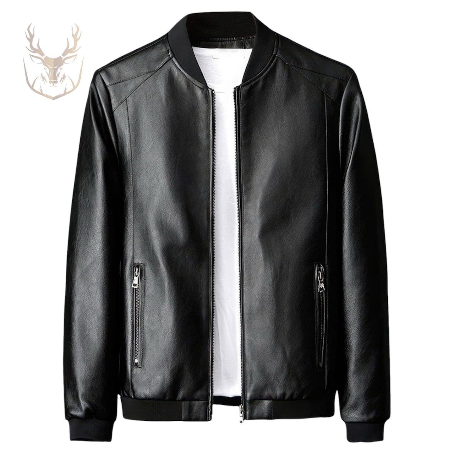 LuxeAura’s Black Bomber Leather Jacket For Men.