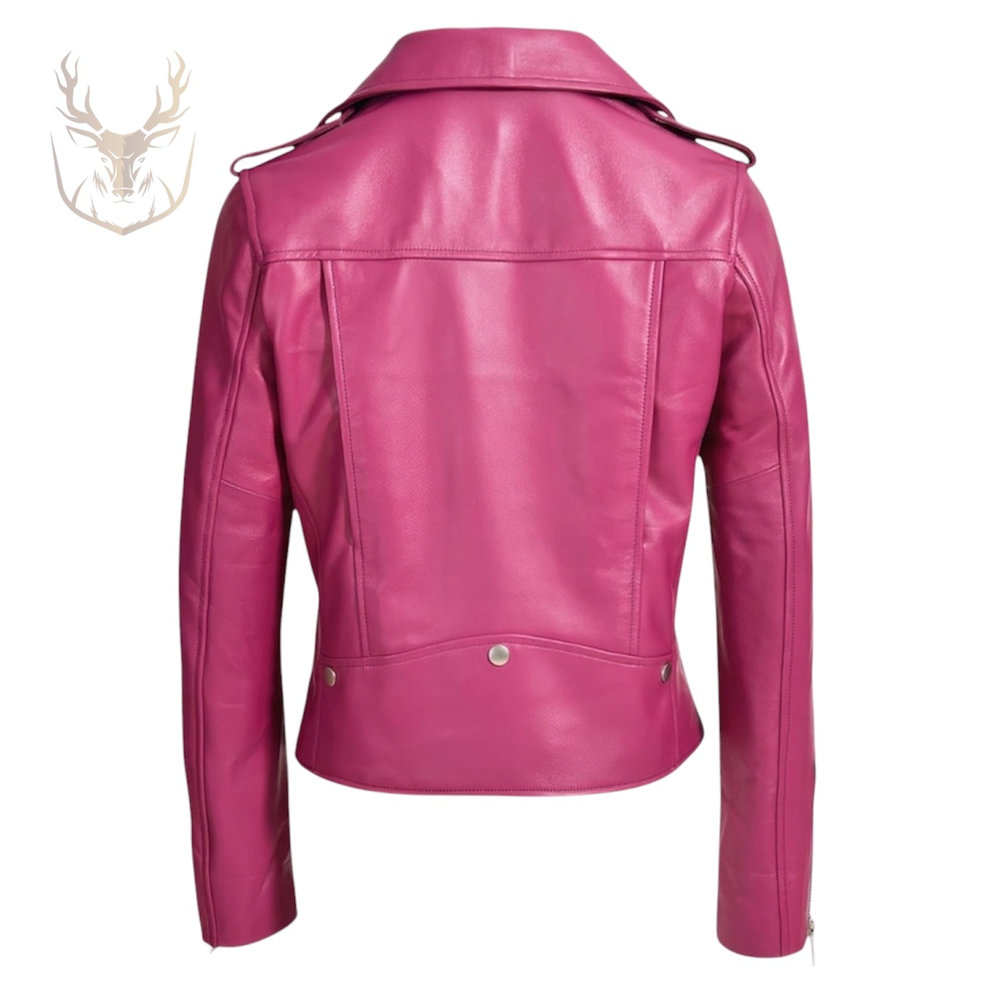 LuxeAura’s Pink Biker Leather Jacket For Women.