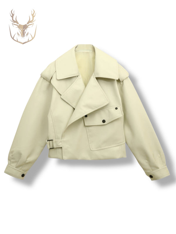 LuxeAura’s Ivory Biker Leather Jacket For Women.