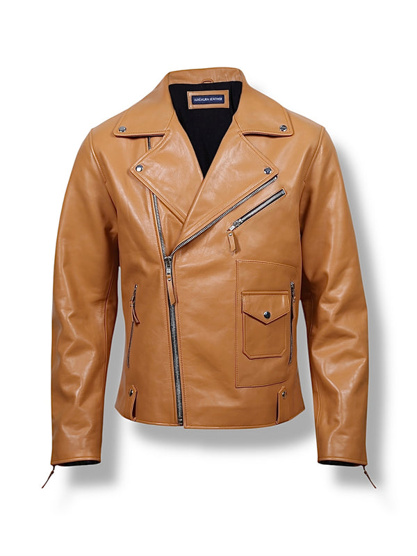 LuxeAura’s SANDSTONE – Biker Leather Jacket.