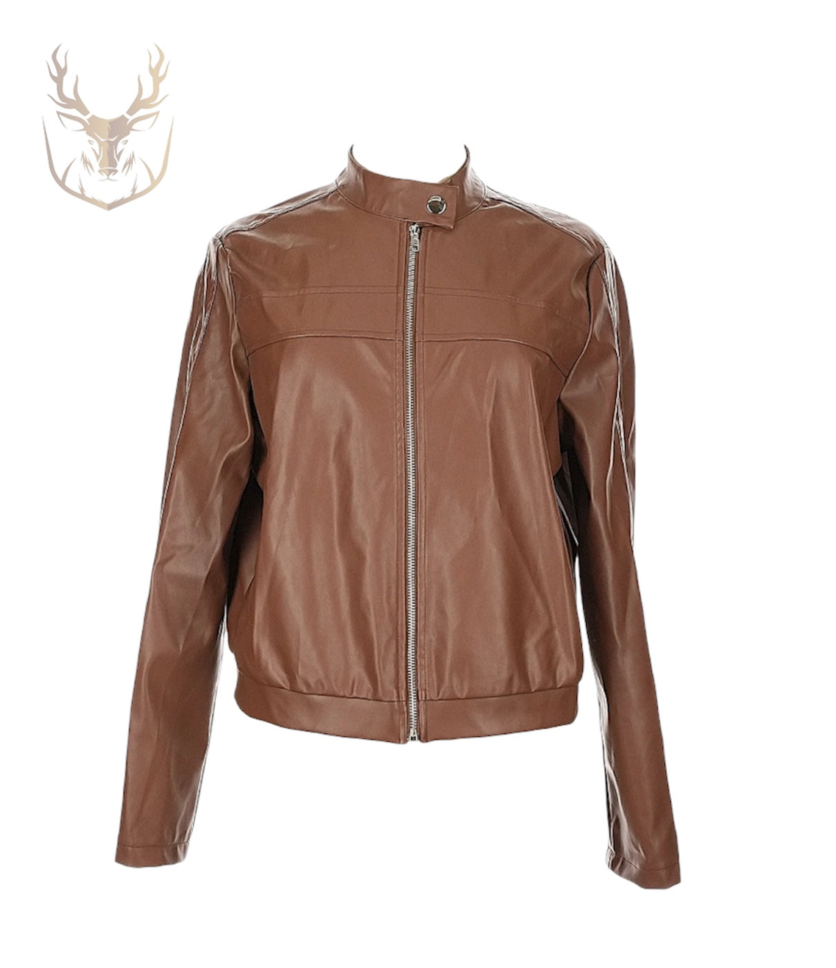 LuxeAura’s Coffee Brown Bomber Leather Jacket For Women.