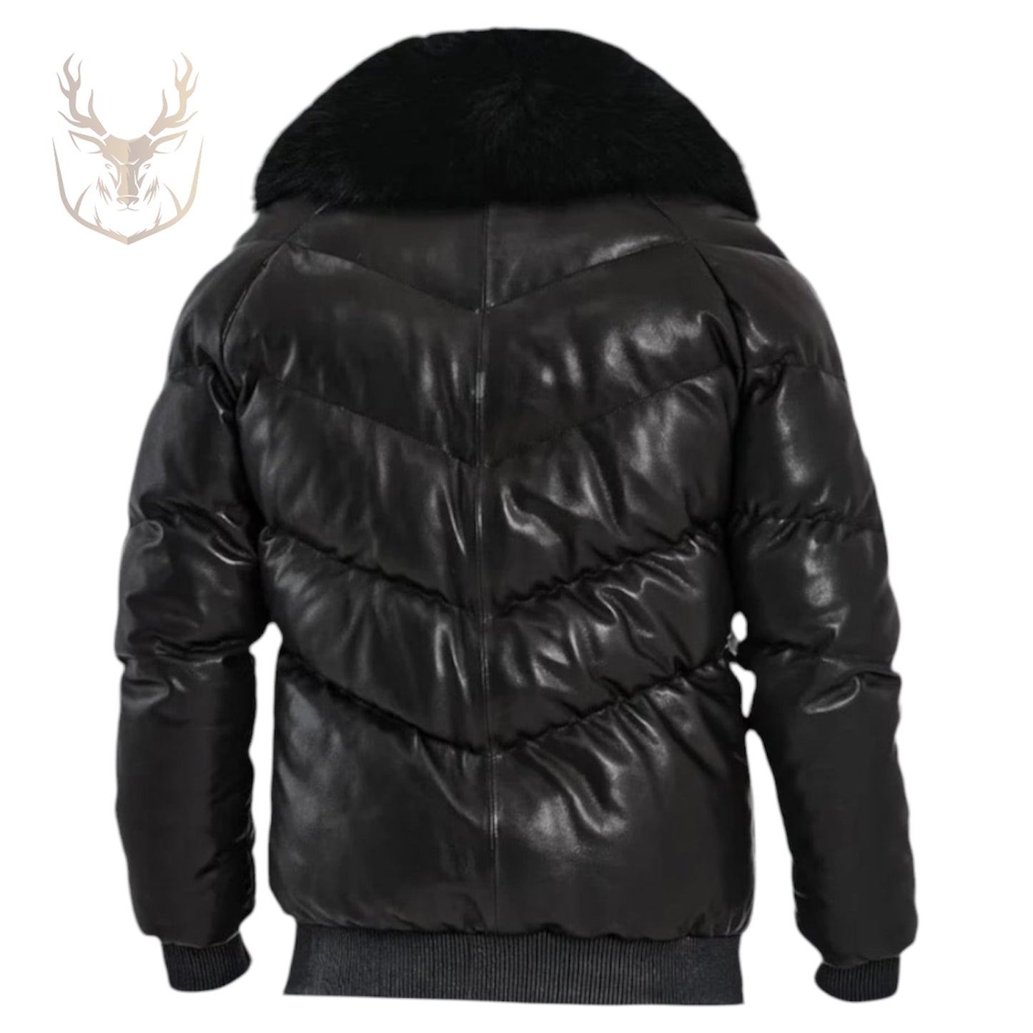 LuxeAura’s Black Quilted Fur Puffer Jacket For Men.