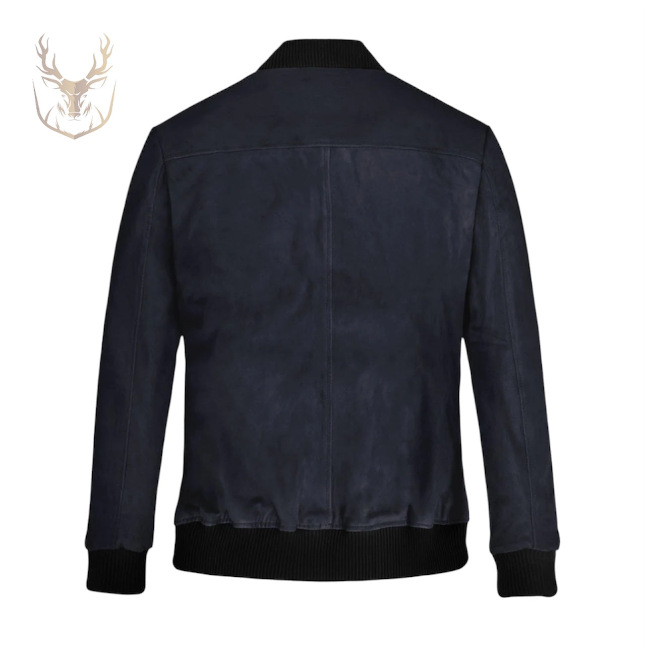 LuxeAura’s Dark Blue Suede Bomber Jacket For Men.