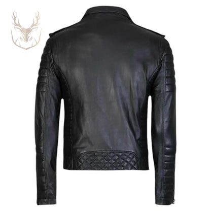 LuxeAura’s Black Biker Leather Jacket For Men.