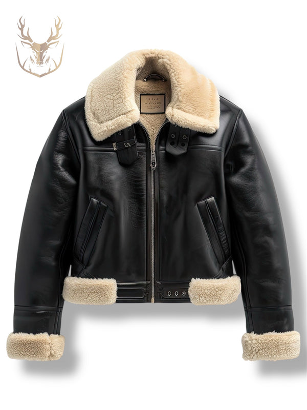 LuxeAura’s Black B3 Aviator Shearling Jacket For Men.