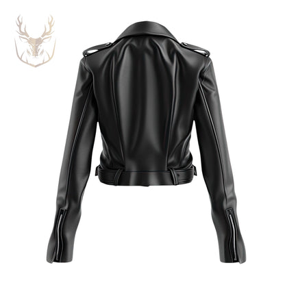 LuxeAura’s Cropped Biker Leather Jacket For Women.