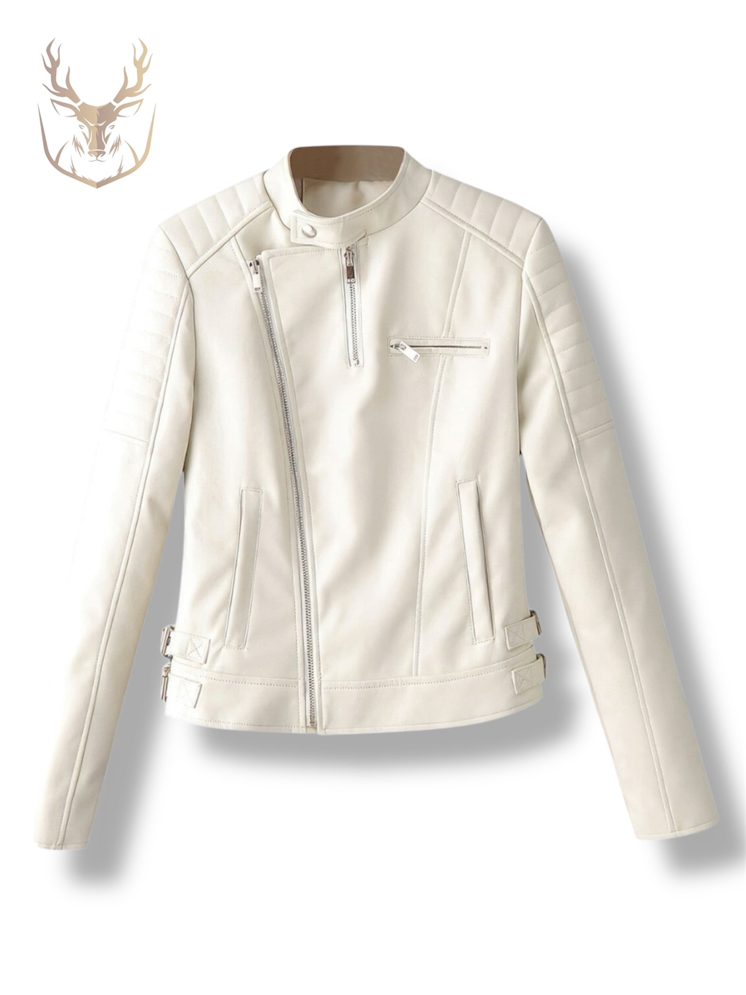 GLARE – White Quilted Racer Leather Jacket