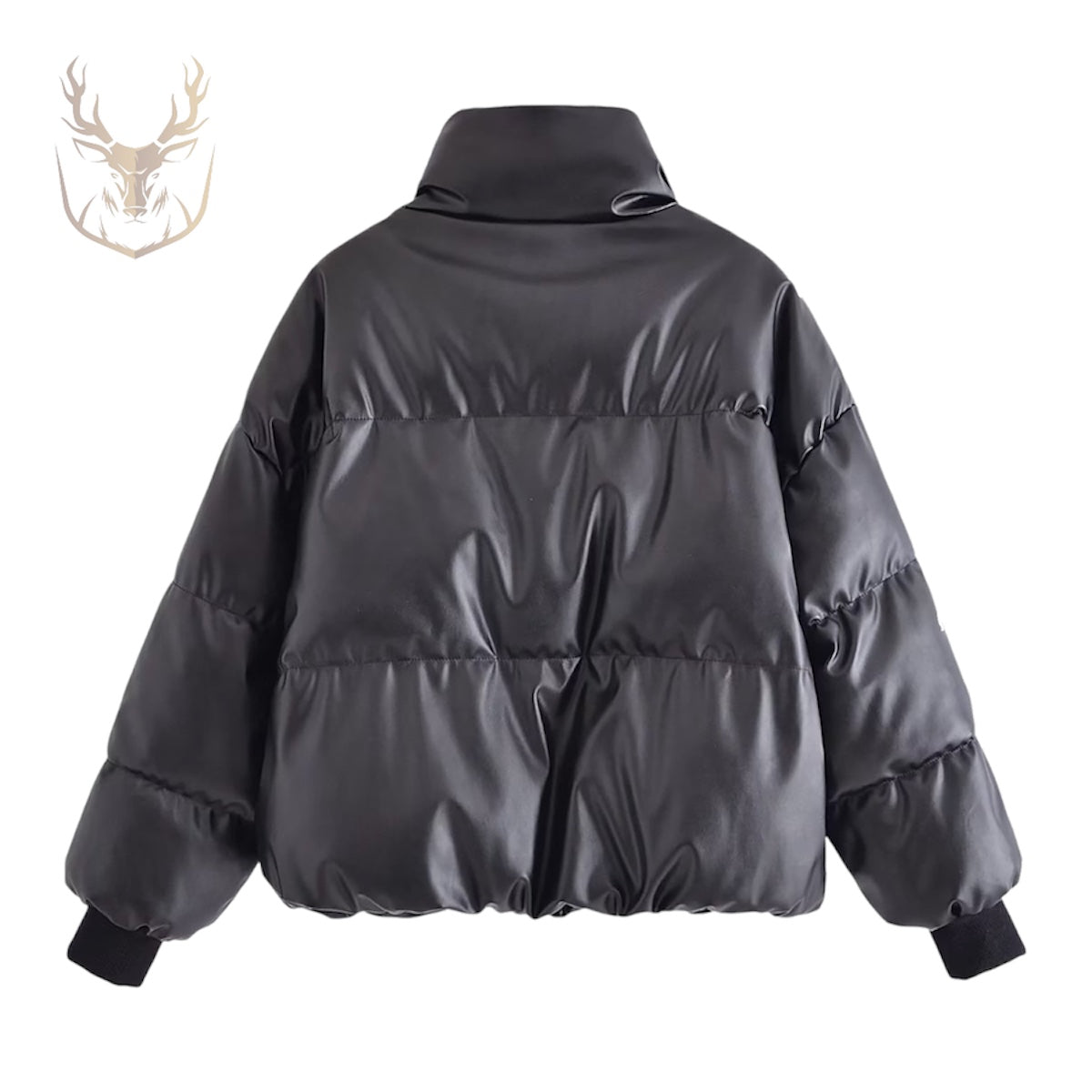 LuxeAura’s Black Padded Puffer Leather Jacket For Women.