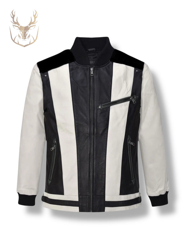 LuxeAura’s White N Black Bomber Jacket For Men.