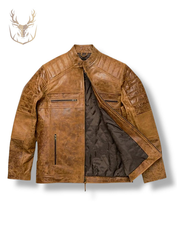 LuxeAura’s Tan Vintage Cafe Racer Jacket For Men.