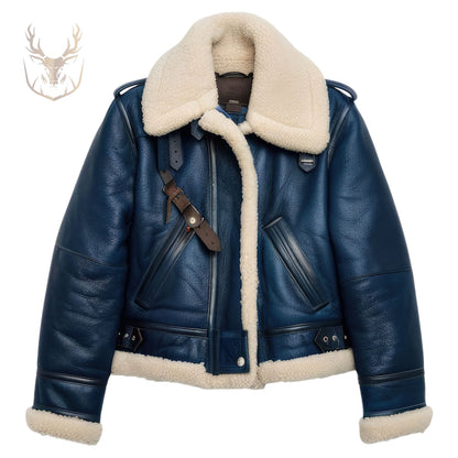 LuxeAura’s Aviator B3 Sherpa Shearling Leather Jacket For Women.